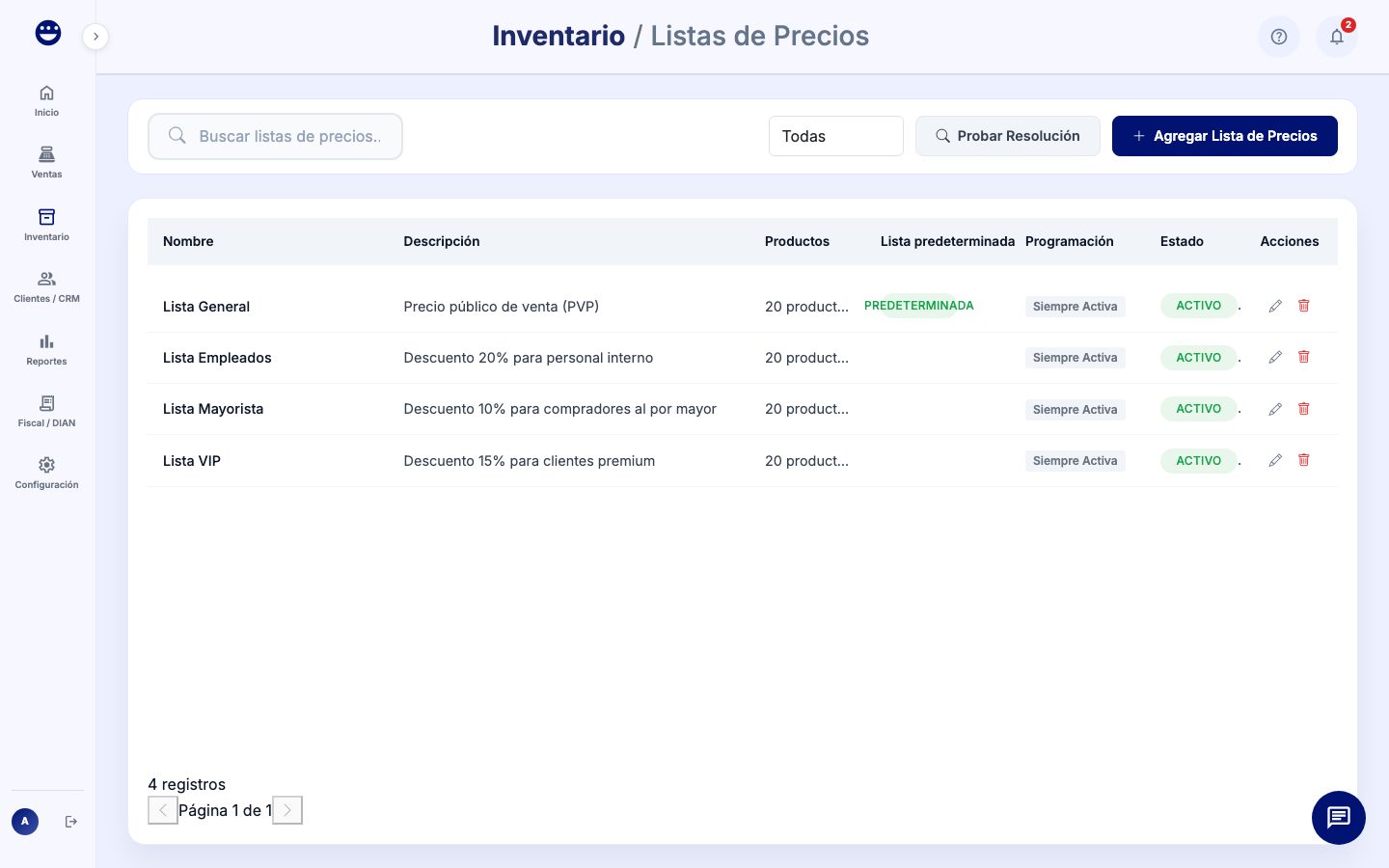 POSYMA — Listas de precios